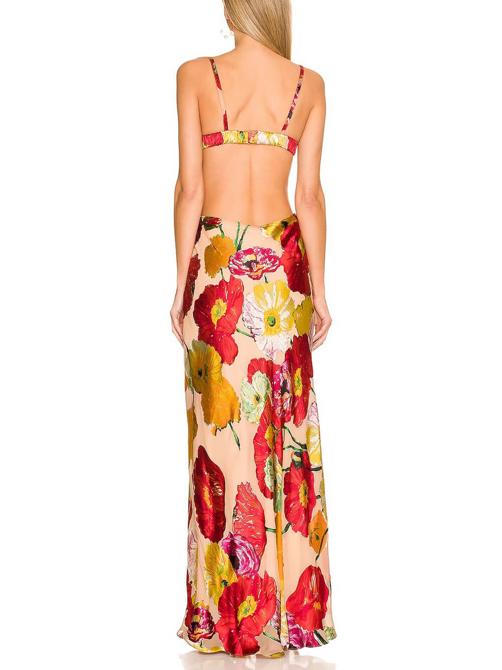 Elegant Floral Print Cutout Backless Maxi Dress