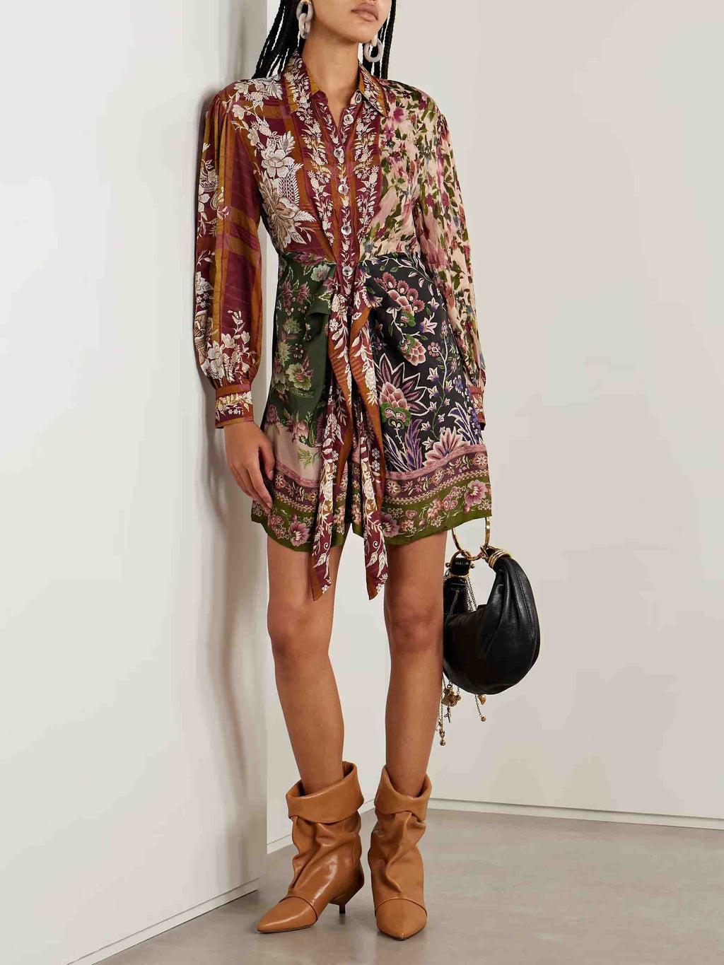 Mini-robe chemise à imprimé floral rétro