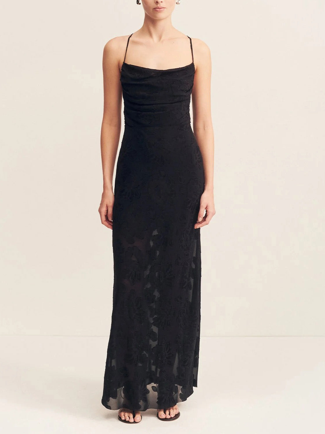 Elegantes transparentes Jacquard-Maxikleid mit drapiertem Ausschnitt