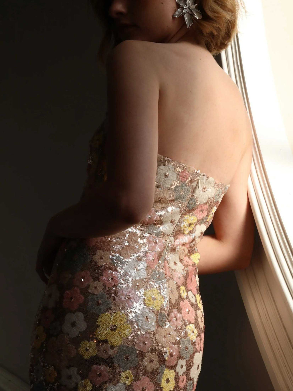 Elegant Sequined Colorful Floral Gown Maxi Dress