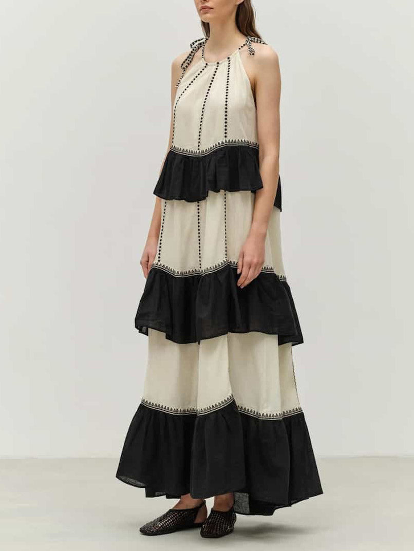 Casual Halter Neck Ruffle Maxi Dress