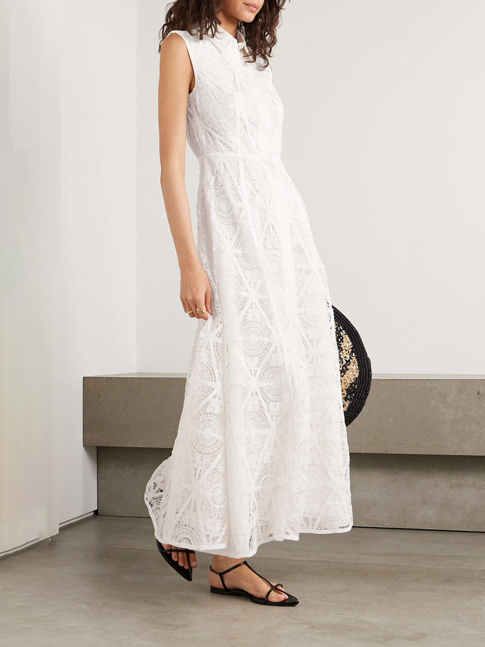 Exquisites Maxi-Hemdkleid aus Guipure-Spitze mit erhabenem Blumenmuster