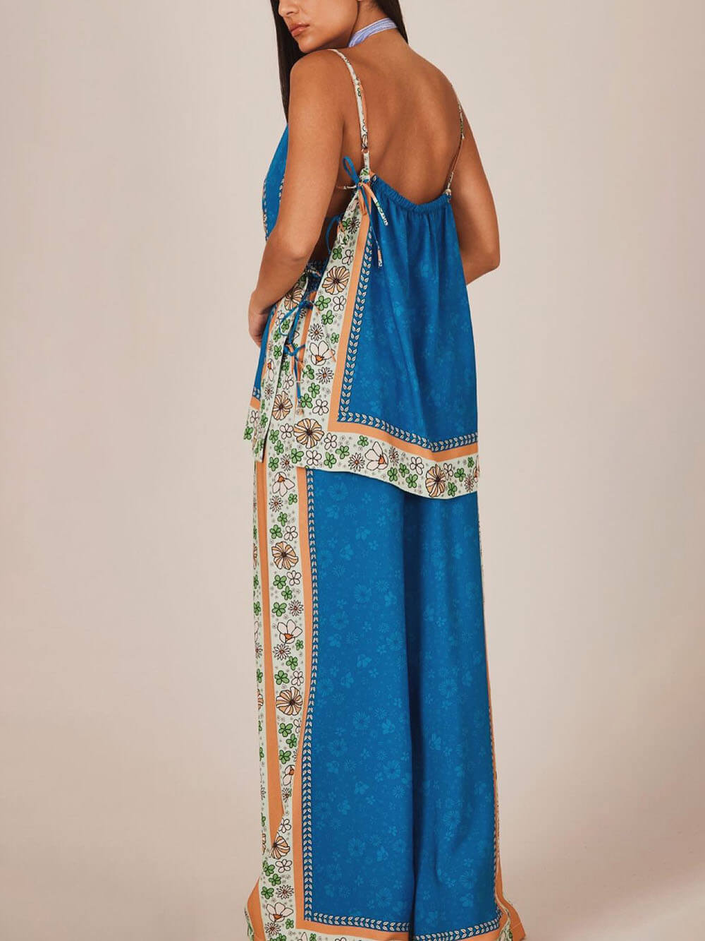 Pantalon ample à taille élastique et imprimé floral unique et classique