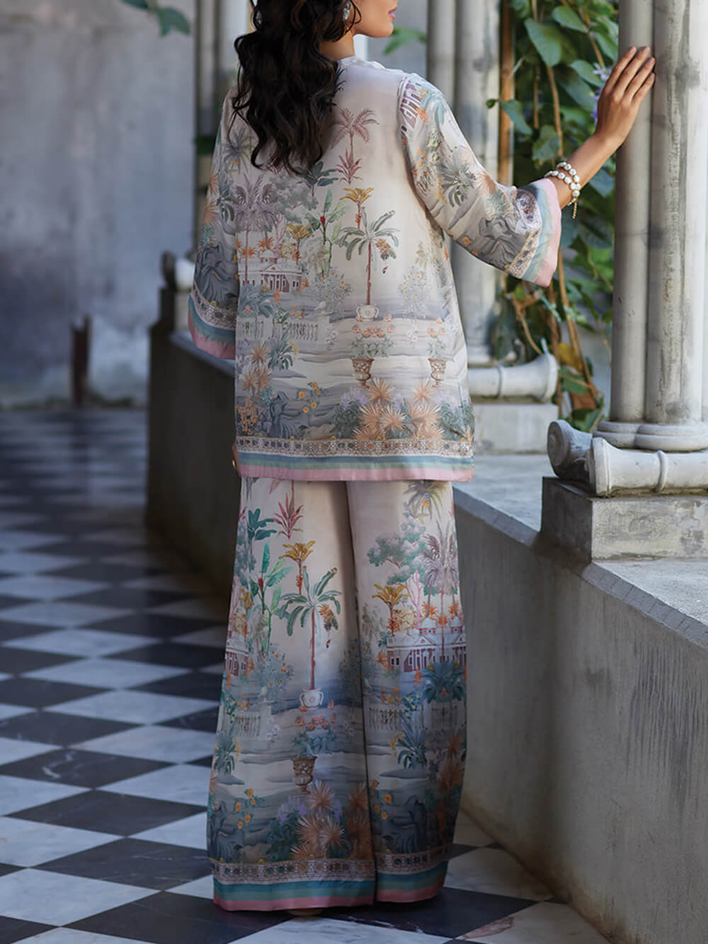 Playful Elegance Digital Print Loose Elastic Waist Wide Leg Pants