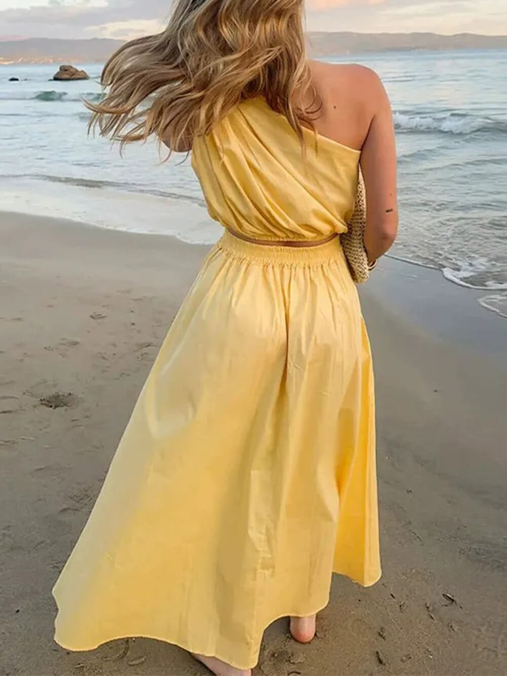 Jupe longue élégante à taille haute froncée unie