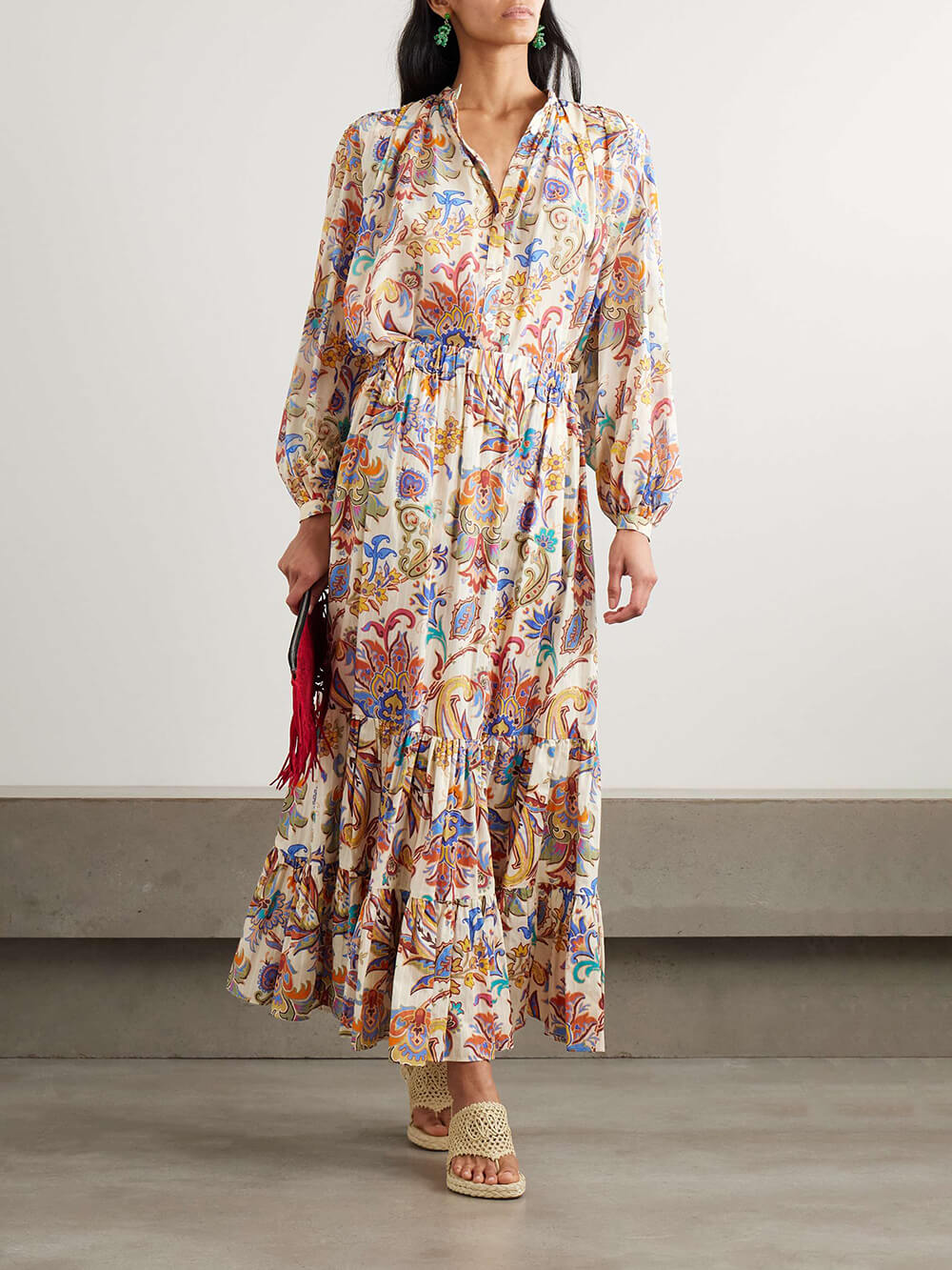 Einzigartiger mehrlagiger Midirock im Boho-Chic-Stil mit Paisley-Print