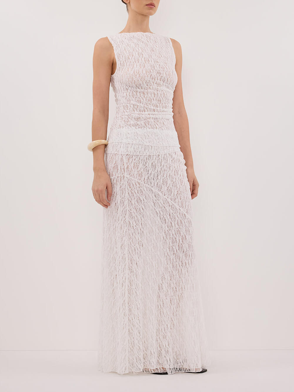Delicate White Layered Eyelet Lace Maxi Skirt