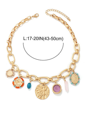 Collier à chaîne épaisse style hip-hop avec pendentif rond rétro