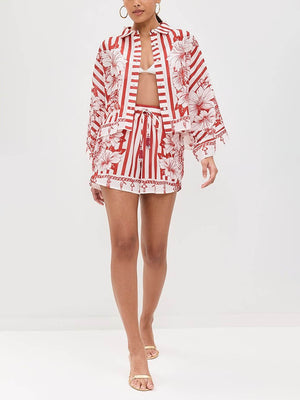 Ensemble chemise à manches larges et short à poches à taille élastique à imprimé floral unique