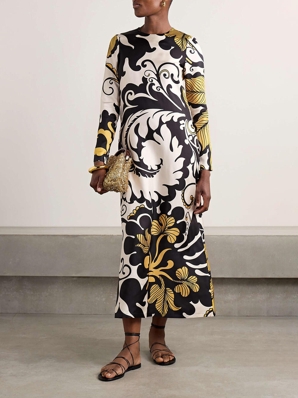 Einzigartiges Midikleid aus Satin-Twill mit Swing-Print