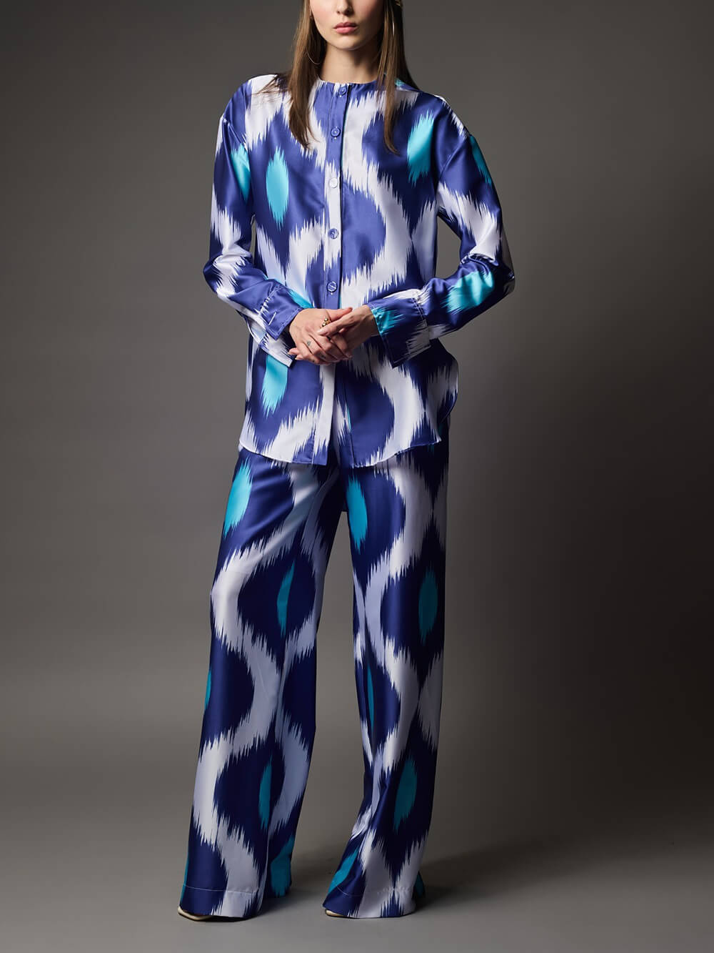 Classic Satin Printed With Elastic Waist & Pockets Wide-Leg Pants