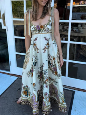 Exquisite Bohemian Print Strappy Maxi Dress