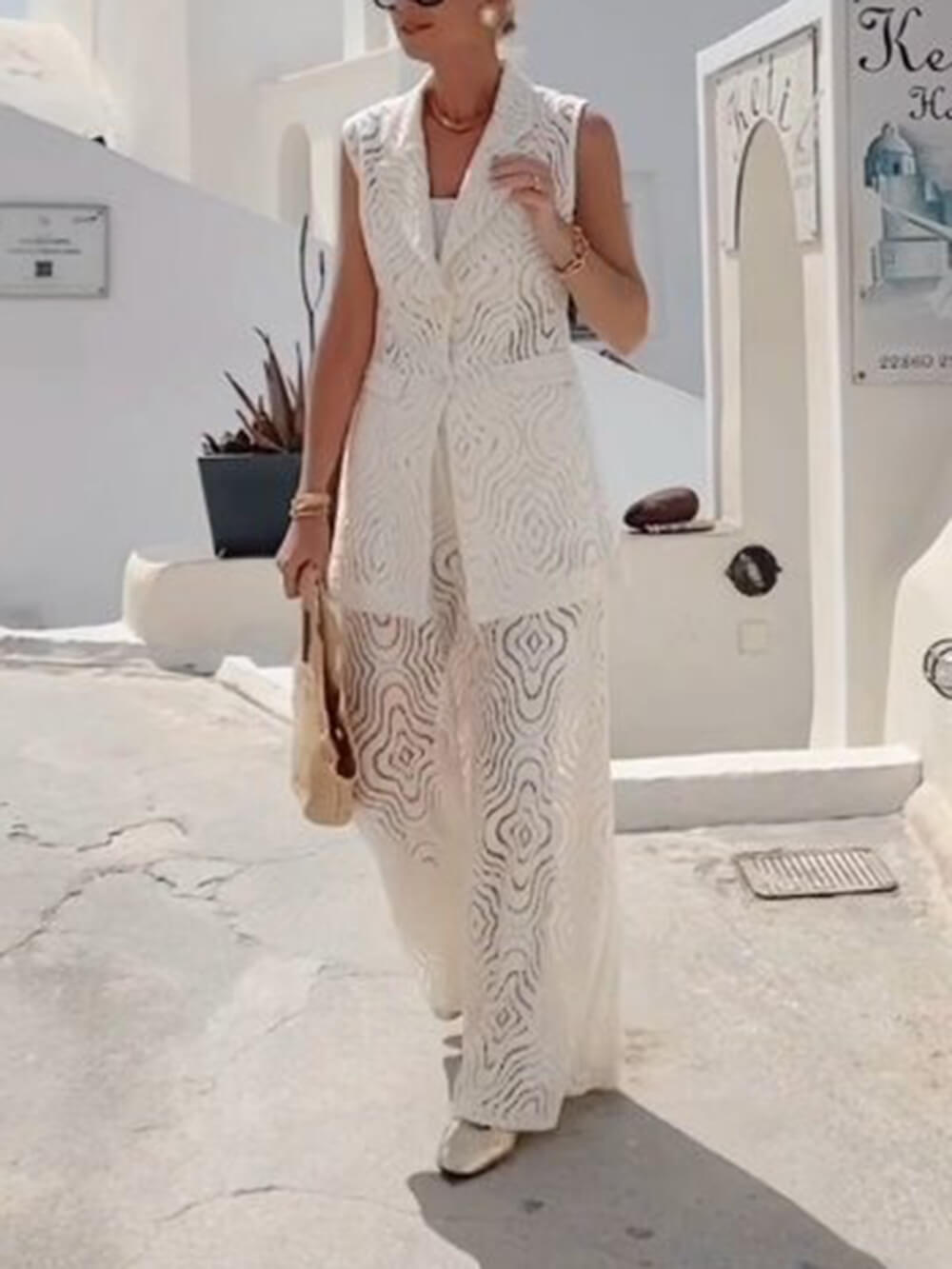 Pantalon évasé en dentelle crochetée Boho Grace