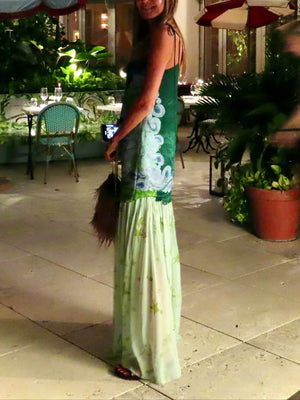 Unique Floral Print Color-block Pleated Maxi Dress