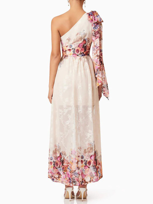 Elegant High-Slit Floral Print Layered Maxi Skirt