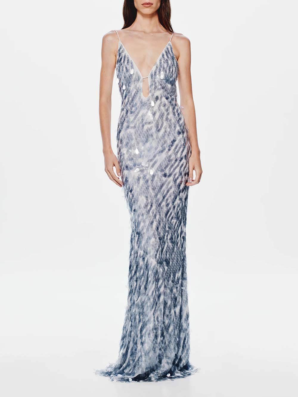 Elegant Sequined V-Neck Fitted Party Maxi Dress