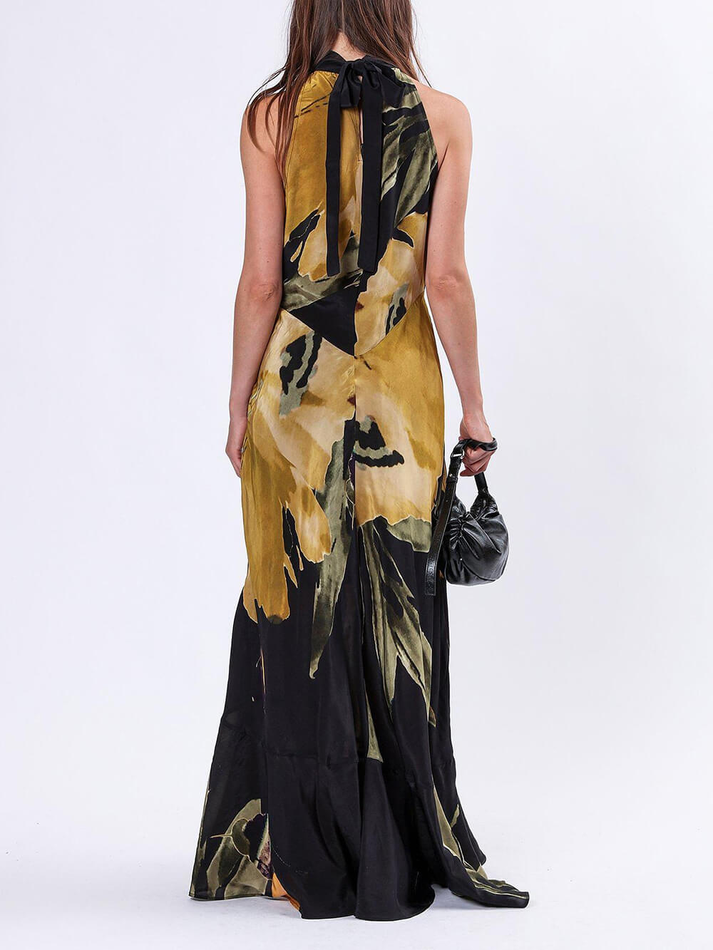 Einzigartiges, gerade geschnittenes Maxikleid mit gelbem Blumenmuster