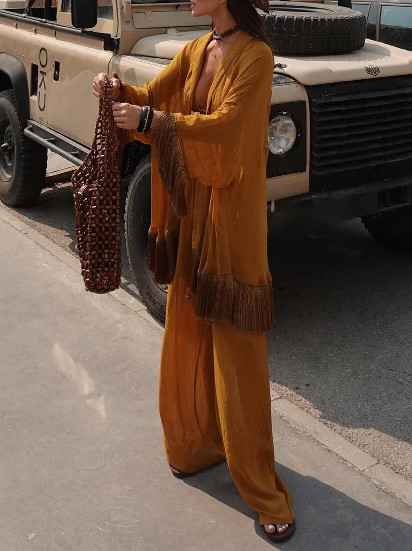 Pantalon large élégant avec cordon de serrage à la taille