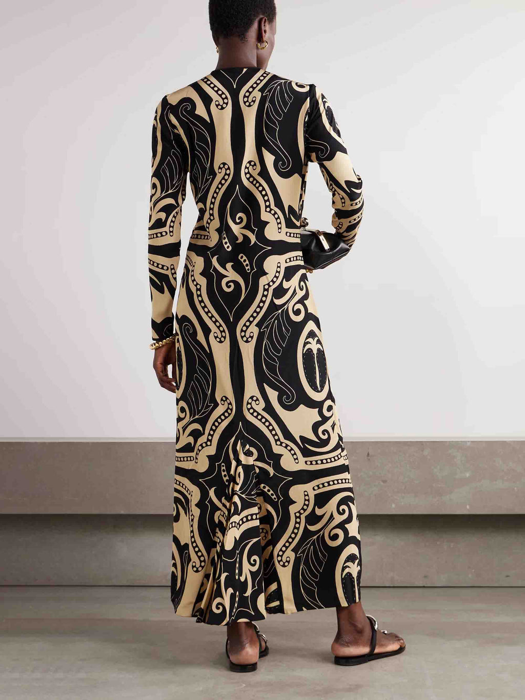 Robe longue à manches longues et imprimé botanique rétro