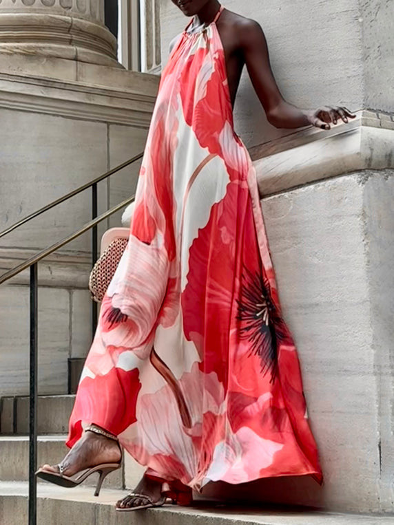 Exquisite Casual Halterneck Floral Print Maxi Dress