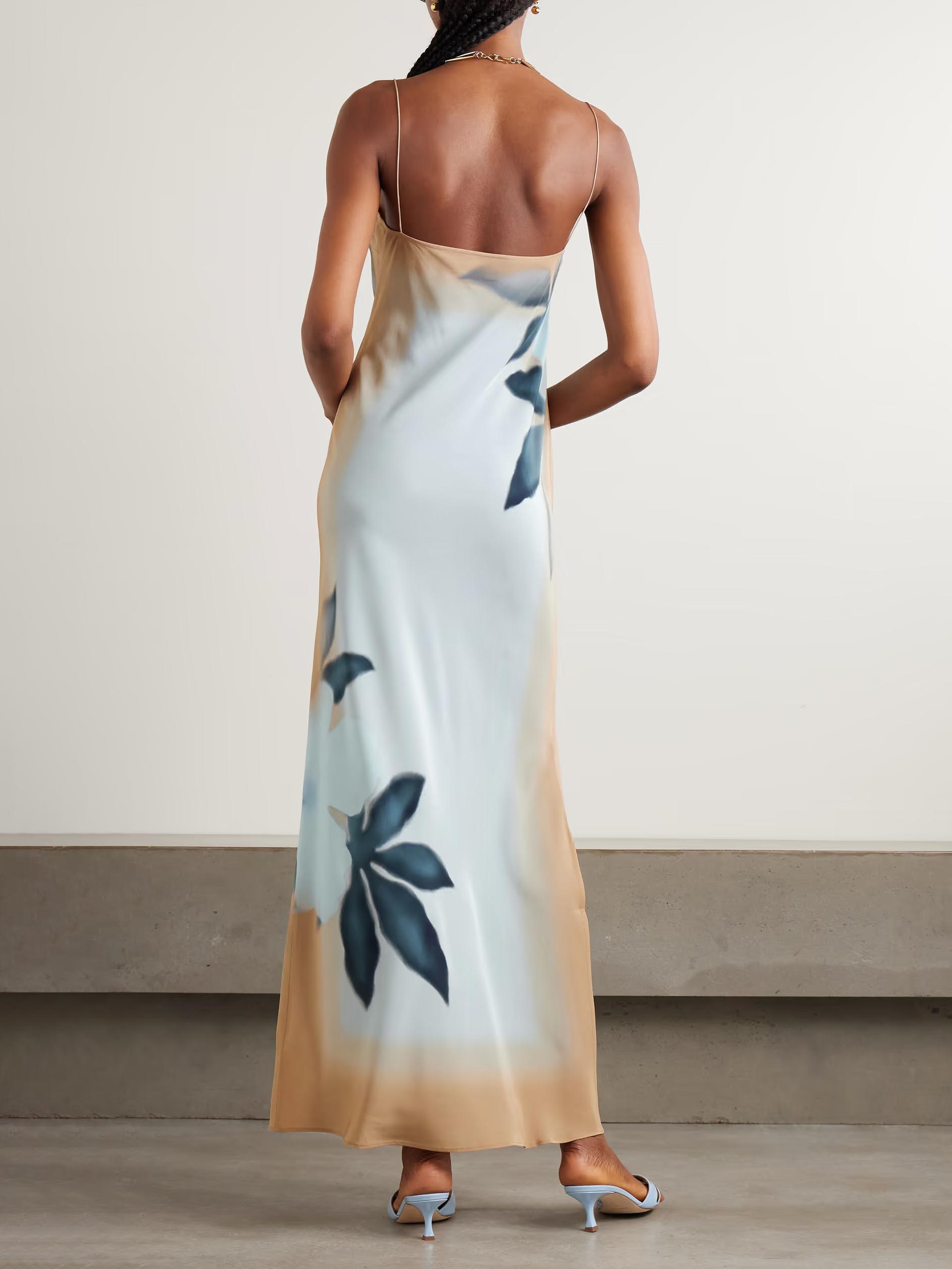 Robe longue fendue à imprimé floral unique et col licou