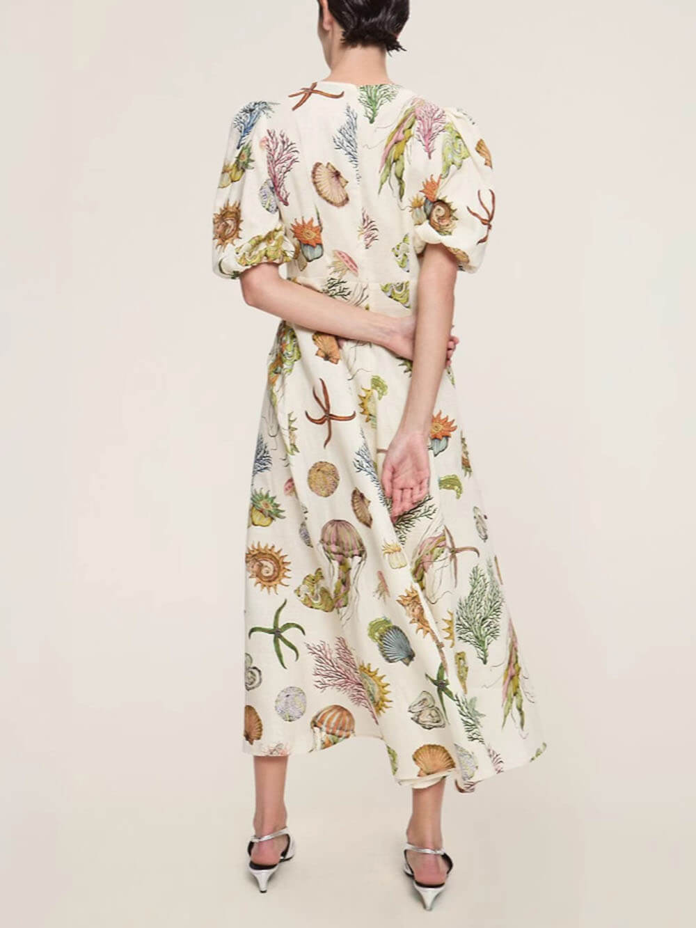 Einzigartiges und personalisiertes modisches Leinenkleid mit Laternenärmeln und Graffiti-Print