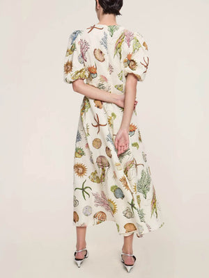 Robe en lin à manches lanternes, unique et personnalisée, à imprimé graffiti, tendance