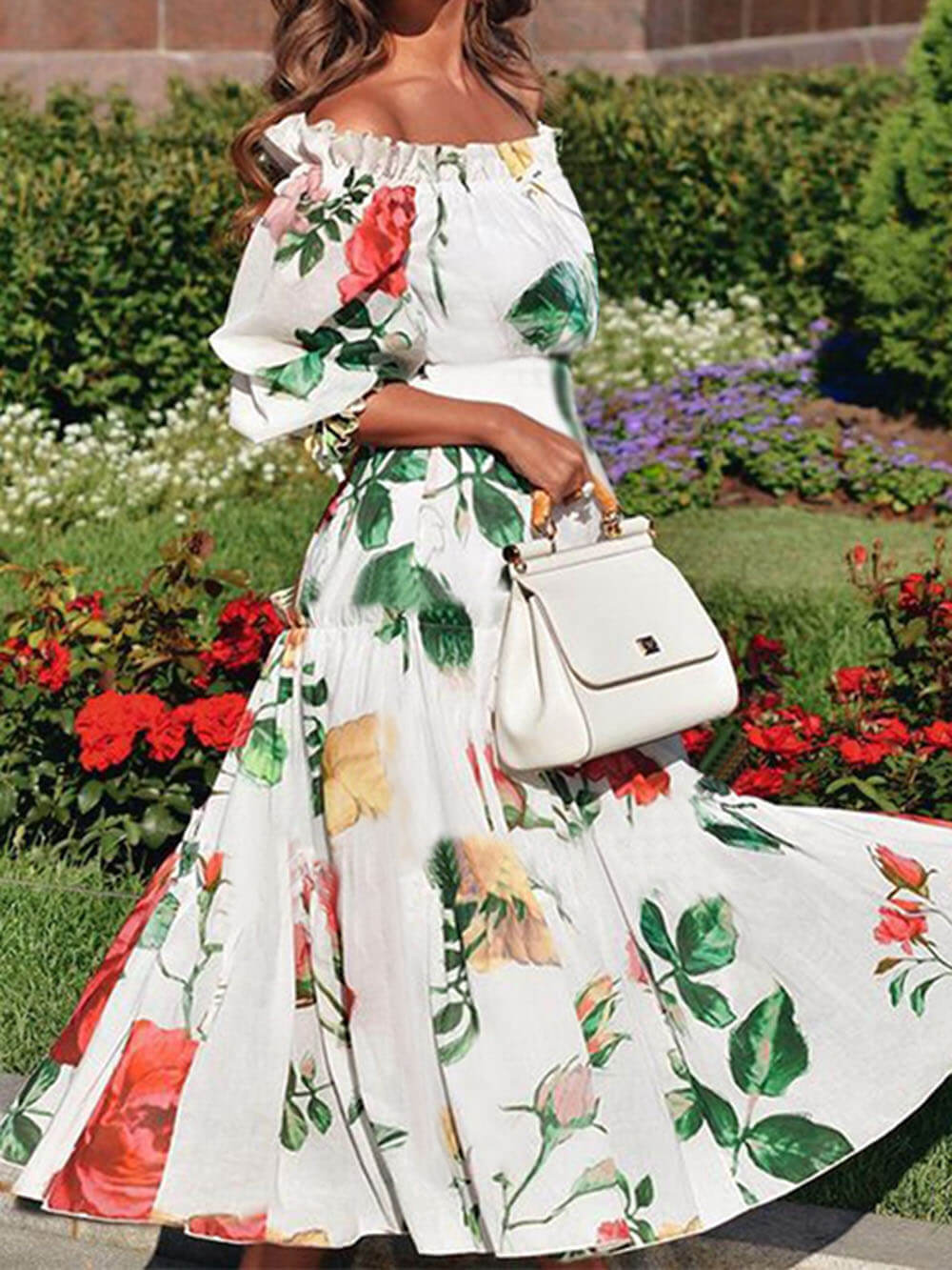 Robe longue imprimée à une épaule tendance