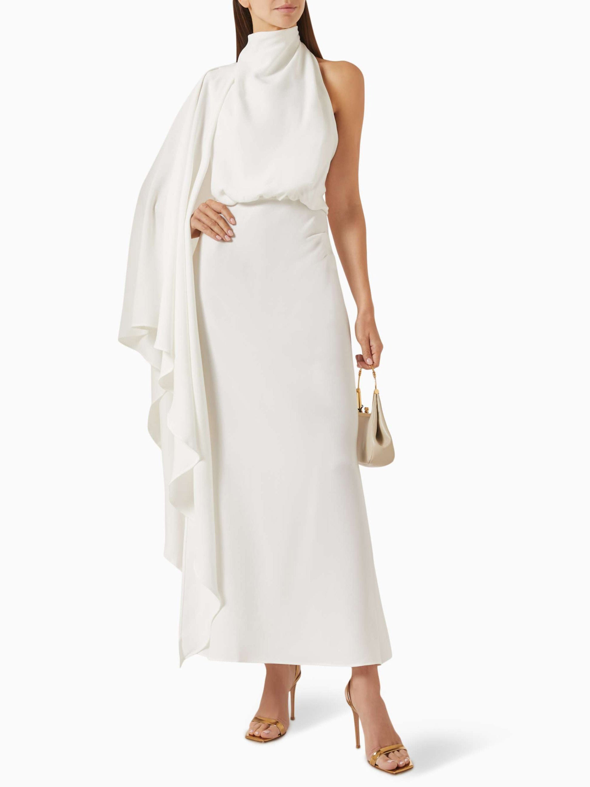 Elegant drapiertes Maxikleid aus Satin mit Cape-Ärmeln