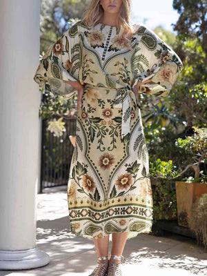 Exquisite Satin Paisley Floral Print Maxi Dress