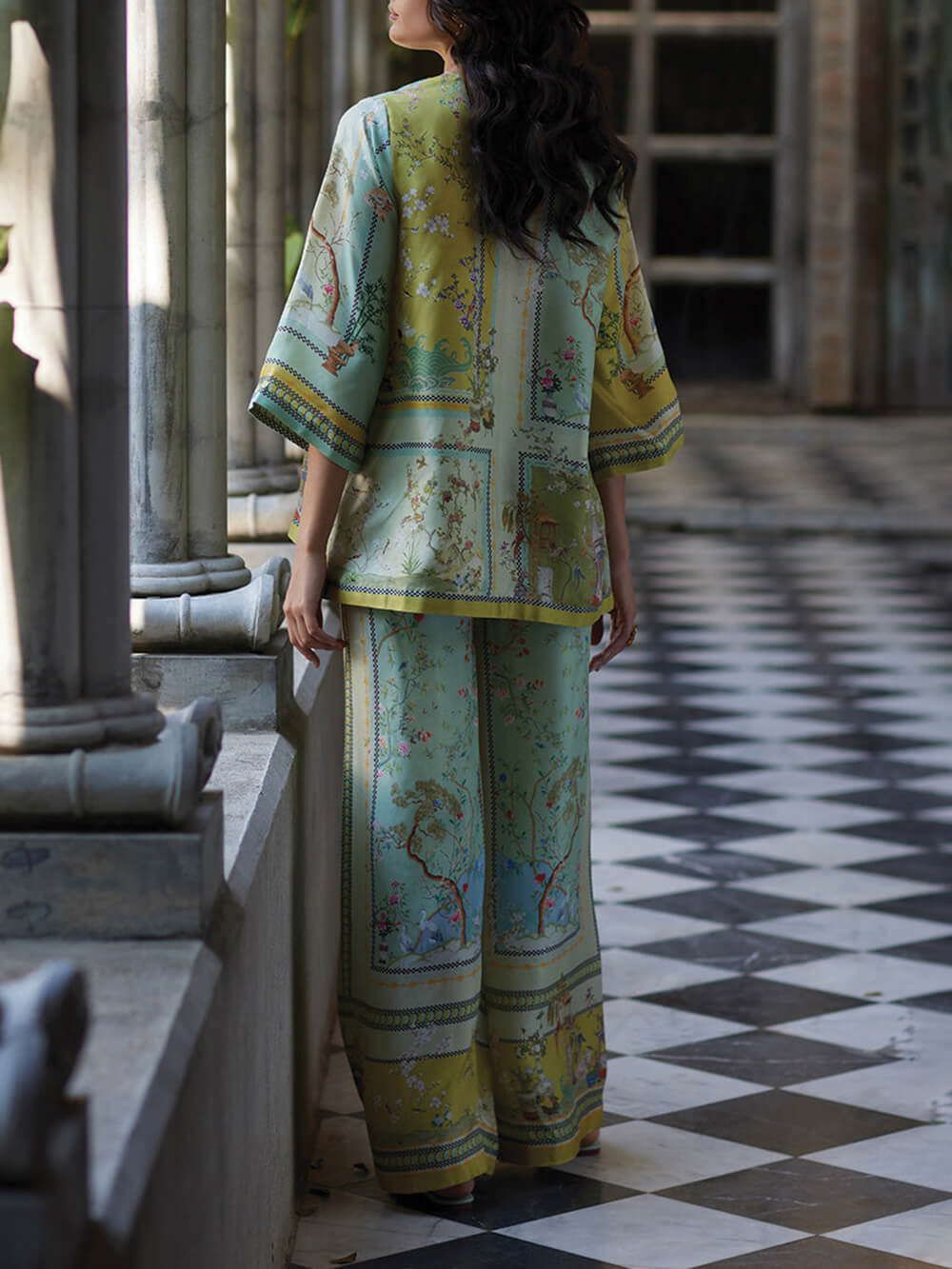 Casual Unique Digital Print Loose Elastic Waist Pocket Wide Leg Pants