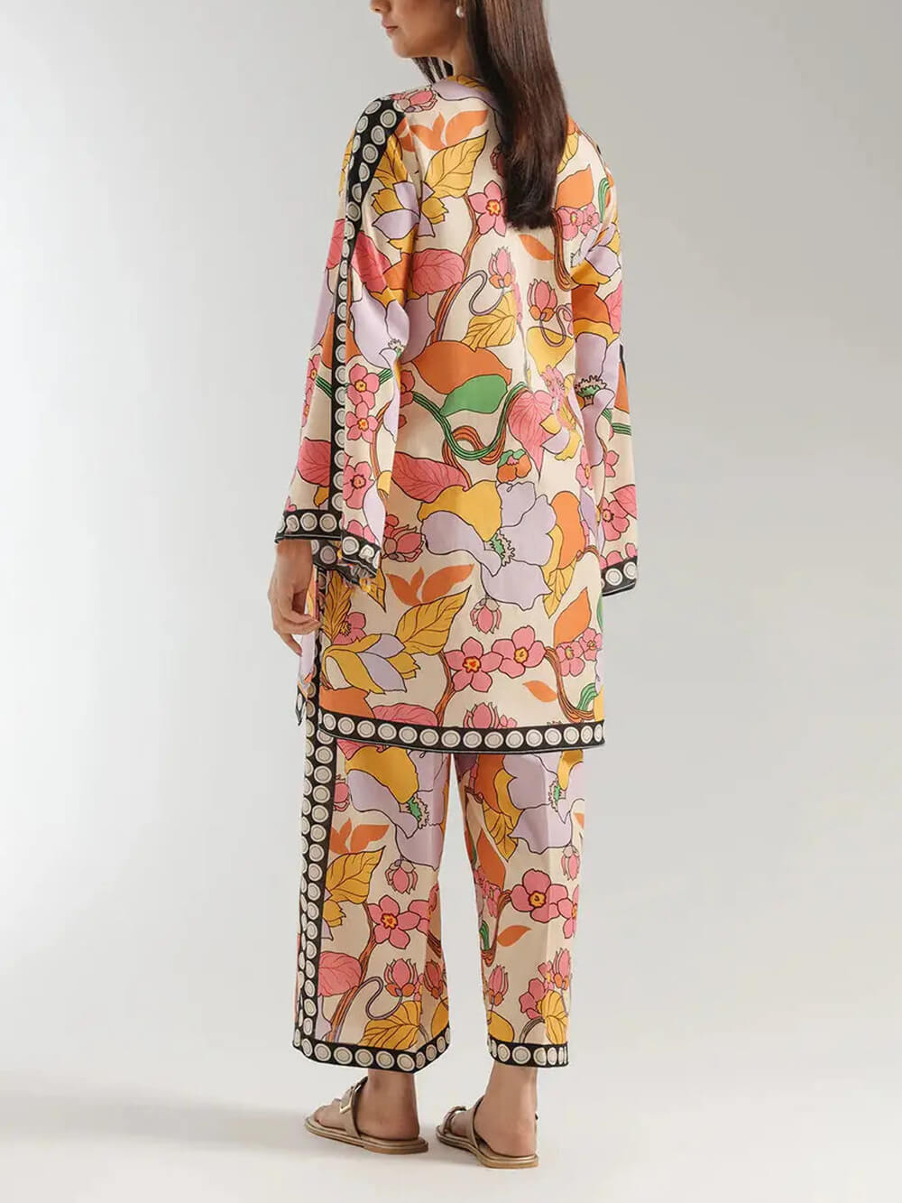 Pantalon large à imprimé ethnique bohème et colorblock