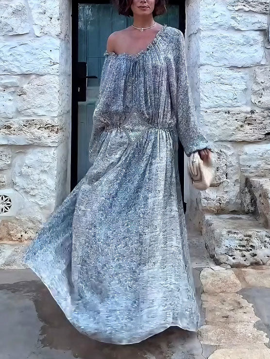 Robe longue à imprimé floral et manches bouffantes