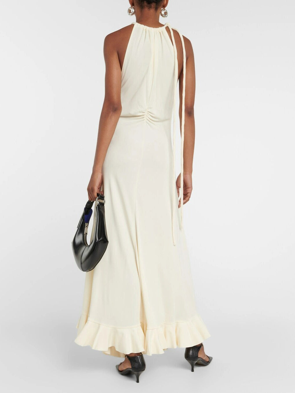 Elegant Halter Neck Drawstring Maxi Dress