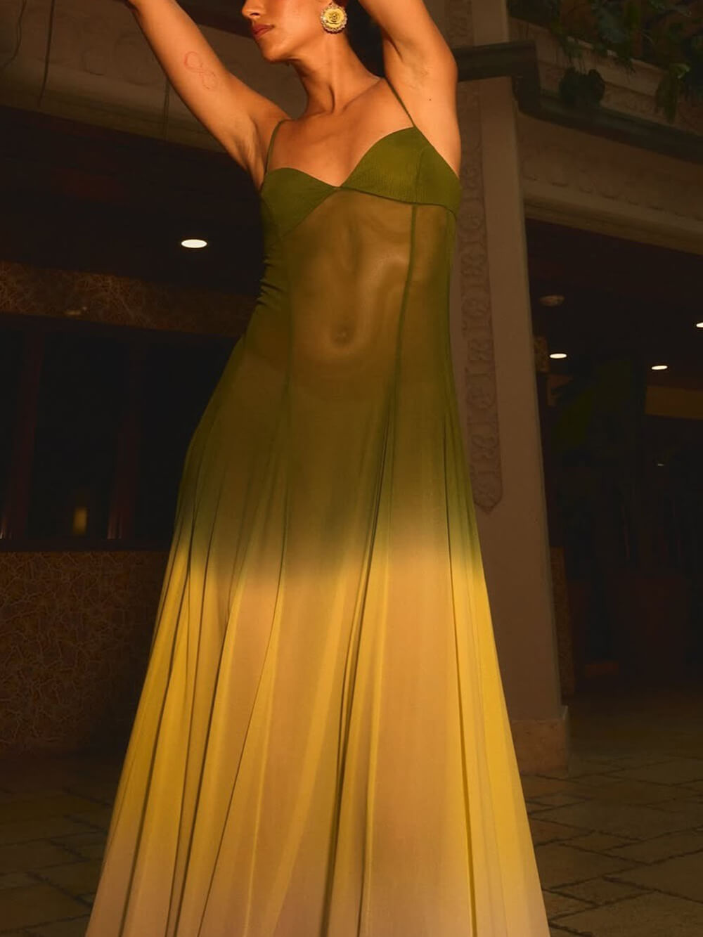 Robe longue en tulle transparent à imprimé ombré