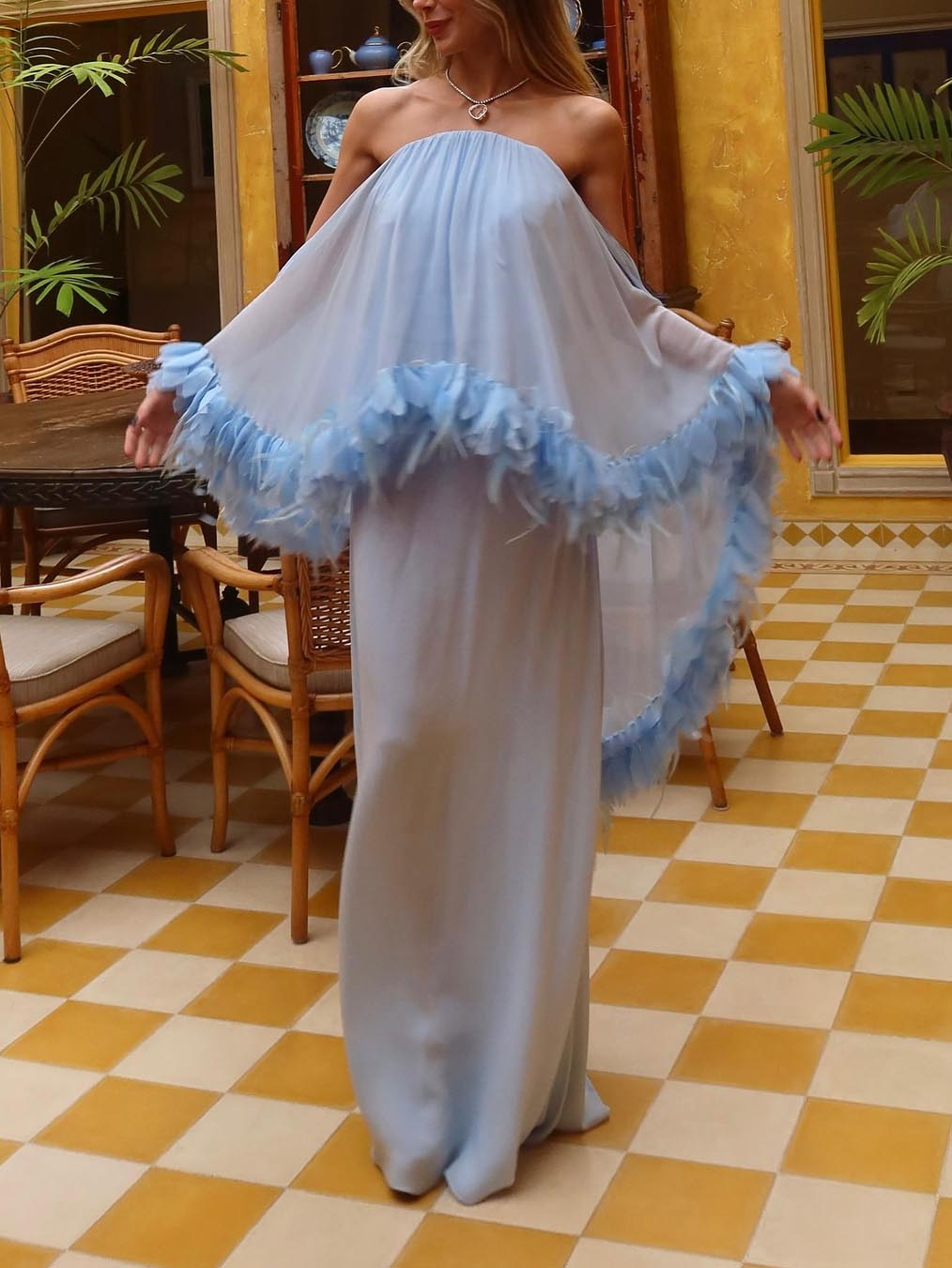 Elegant Off-the-shoulder Cape Chiffon Maxi Dress