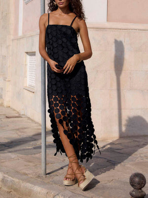 Exquisite Embroidered Hollow Lace Tassel Maxi Dress