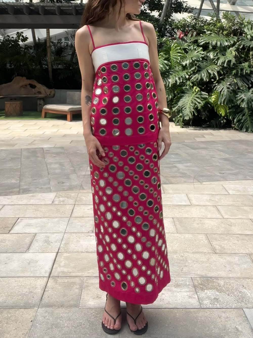Fashion-Forward Multi-Layer Mirror Maxi Dress