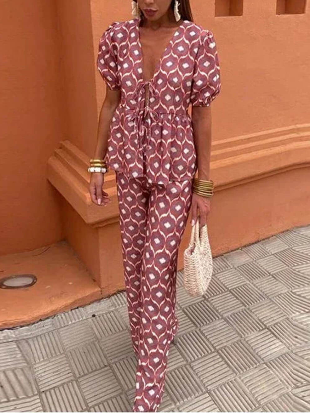 Casual Floral Print Elastic Loose Pants