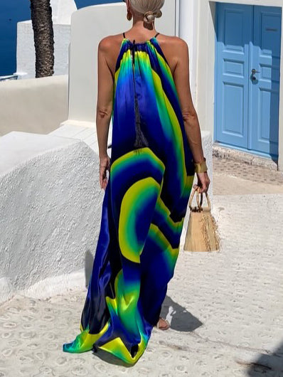 Robe longue dos nu à imprimé tourbillon abstrait unique