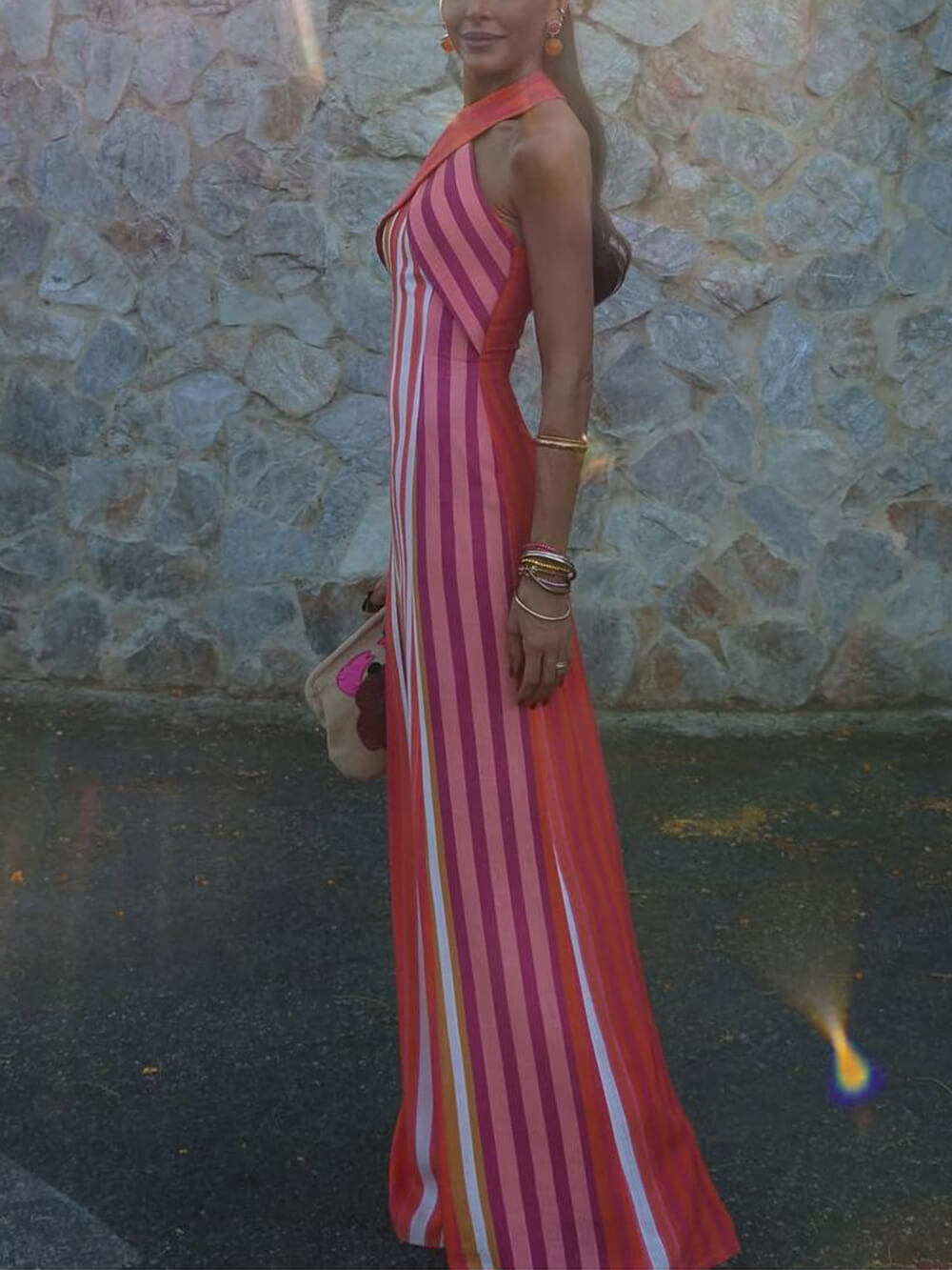 Summer Sunset Samba Maxikleid mit gekreuzten Trägern und Streifen