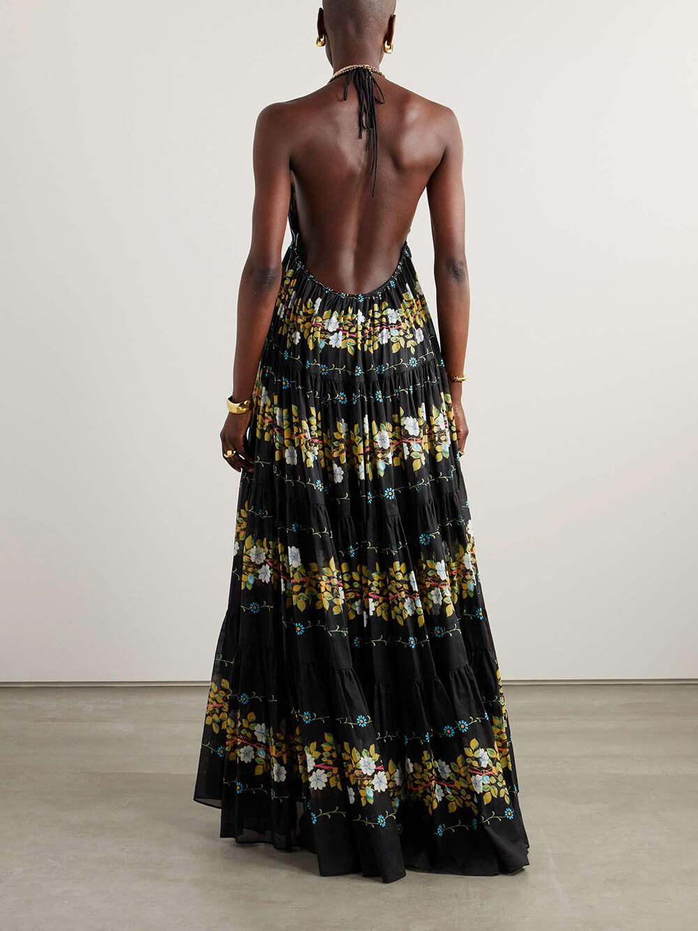 Casual Halter Layered Floral Print Backless Maxi Dress