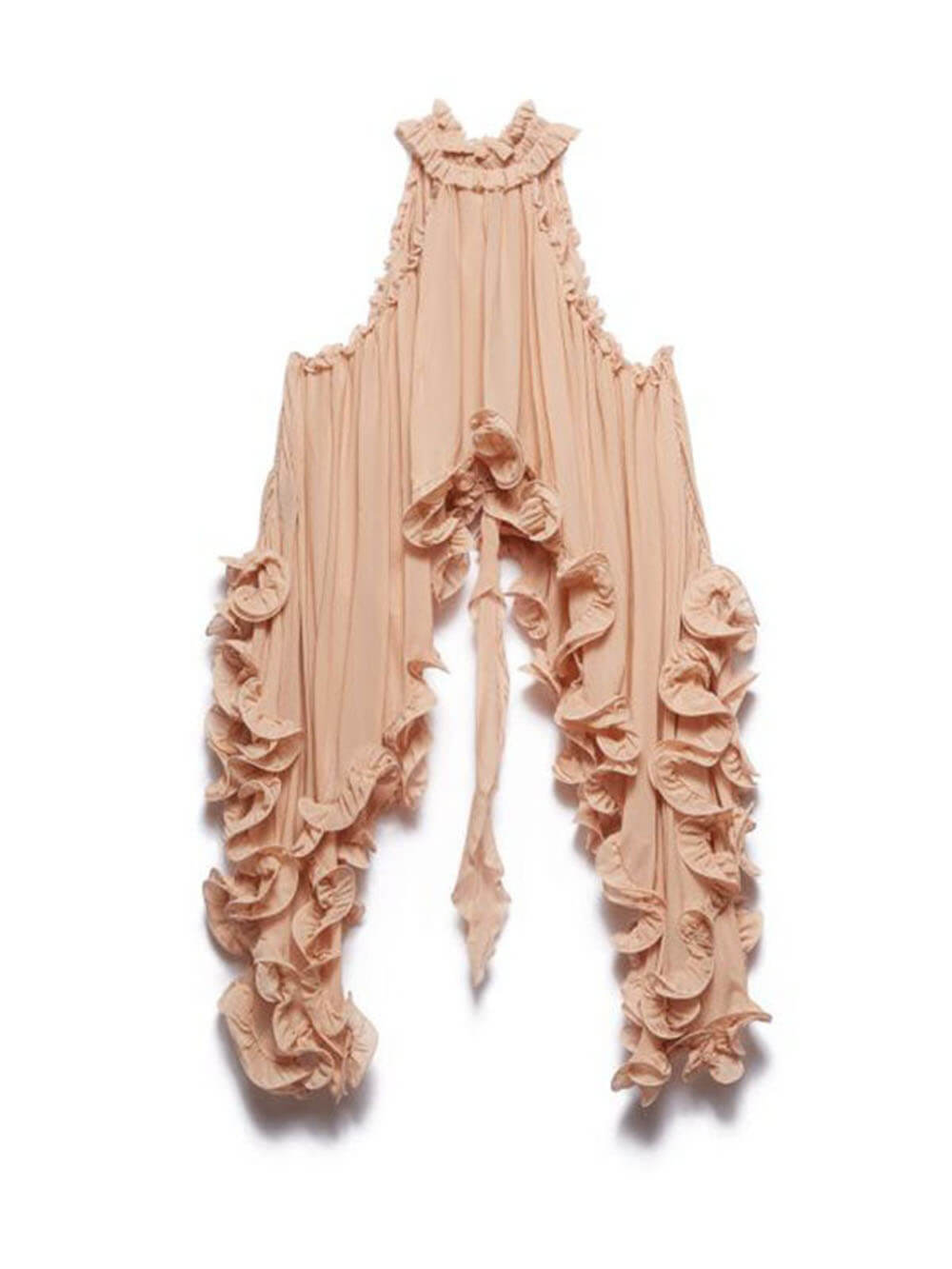 Zartes romantisches Drama Chiffon gewelltes Rüschen Neckholder unregelmäßiges A-Linien-Top