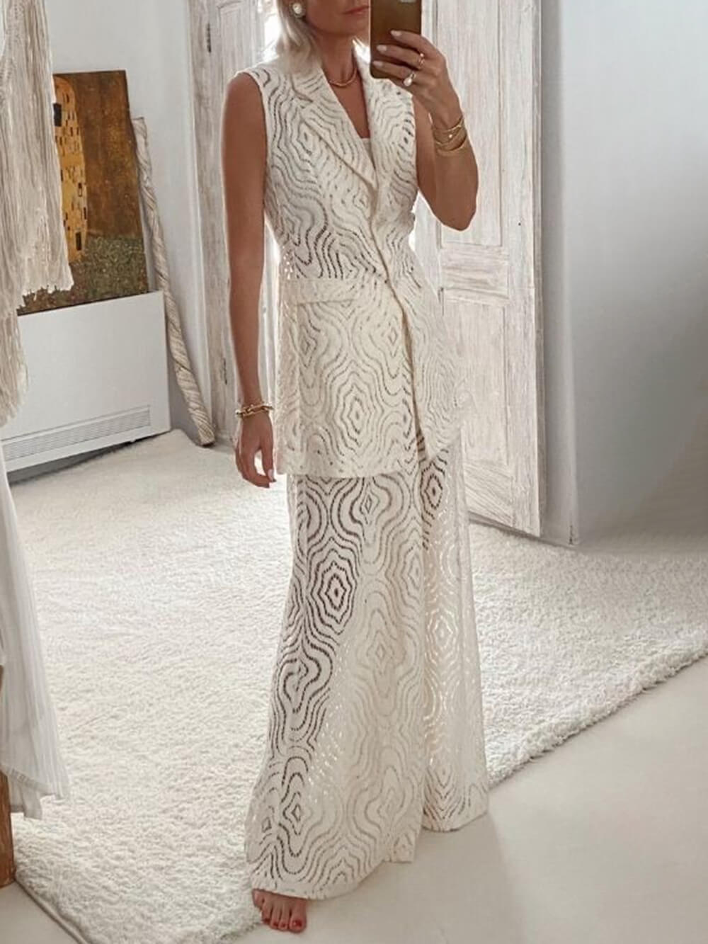 Pantalon évasé en dentelle crochetée Boho Grace