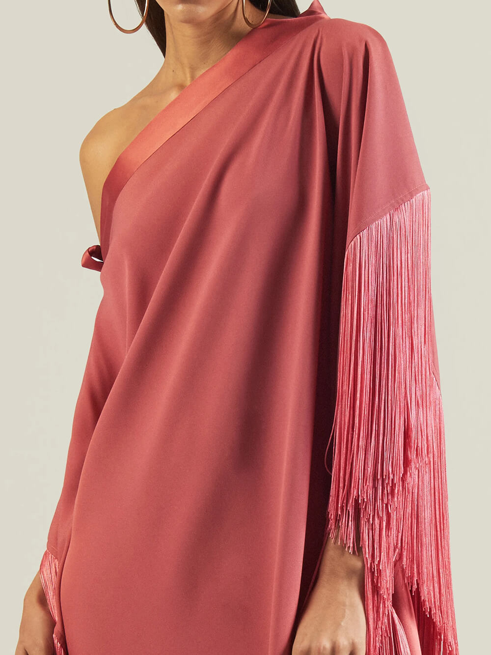 Elegant Satin Fringe Bow Off-Shoulder Maxi Dress