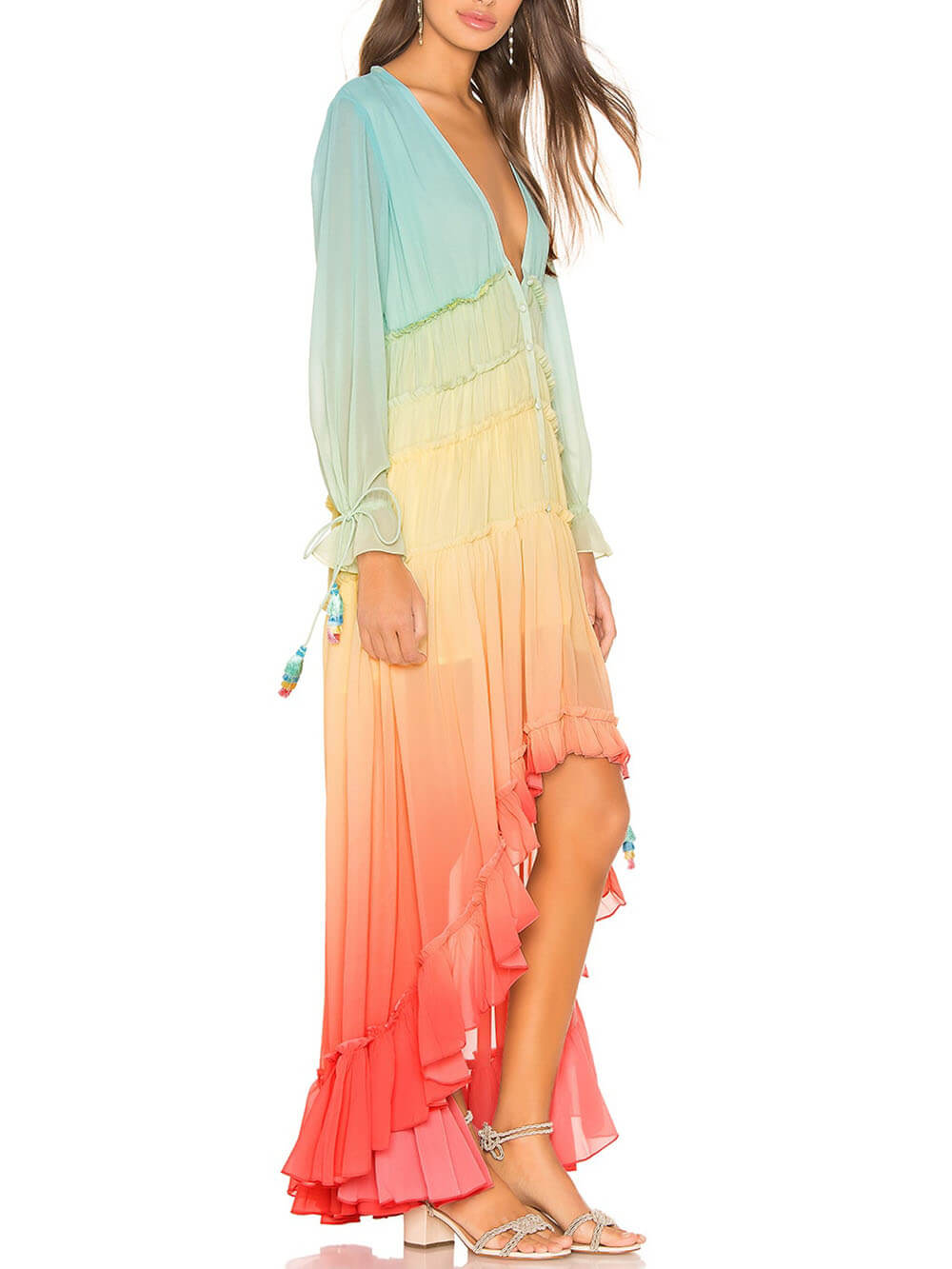 Robe longue bohème à imprimé dégradé arc-en-ciel unique