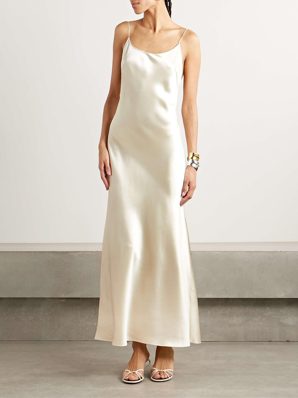 Elegant Layered Asymmetric Cape Satin Maxi Dress Set