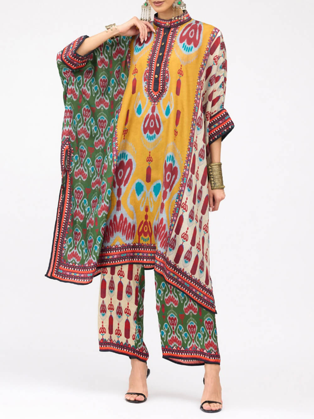 Lässige Retro-Patchwork-Hose mit Blumendruck und geradem Bein