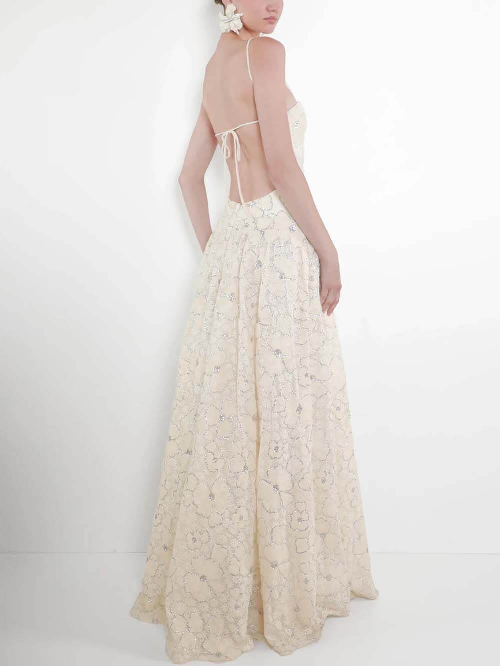 Delicate Allover Floral Texture Spaghetti Strap Maxi Dress