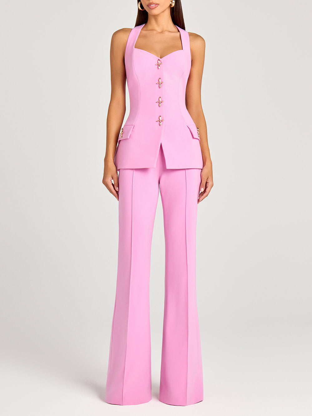 Pantalon slim évasé taille haute à fermeture éclair latérale Exquisite Power